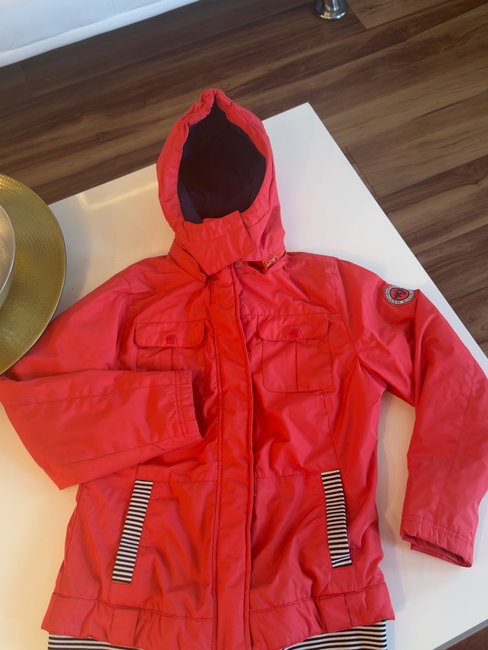 Weatherproof Kids Red Hooded Jacket Size L 10/12 Fleece Lined Rain Coat